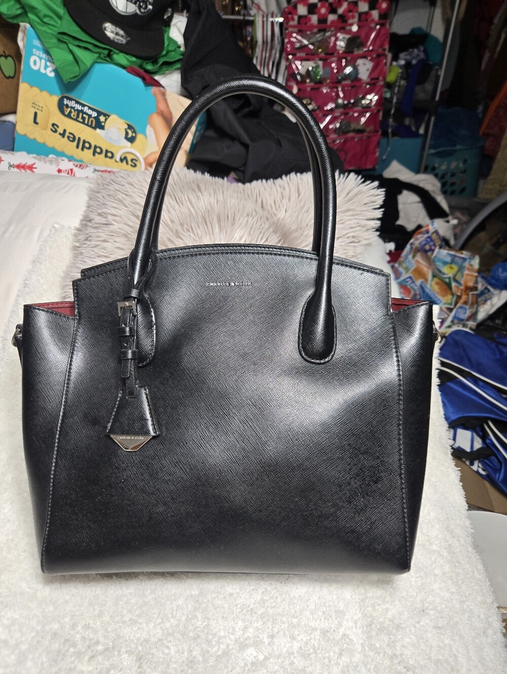 Charles And Keith Structured Top Handle Tote Bag Black